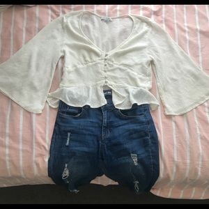 Boho style Off white, half sleeve crop top!